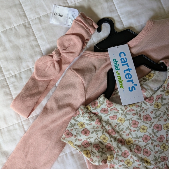 NWT Carter's Pink Floral Baby Girl 3-Piece Dress Set - Picture 3 of 3